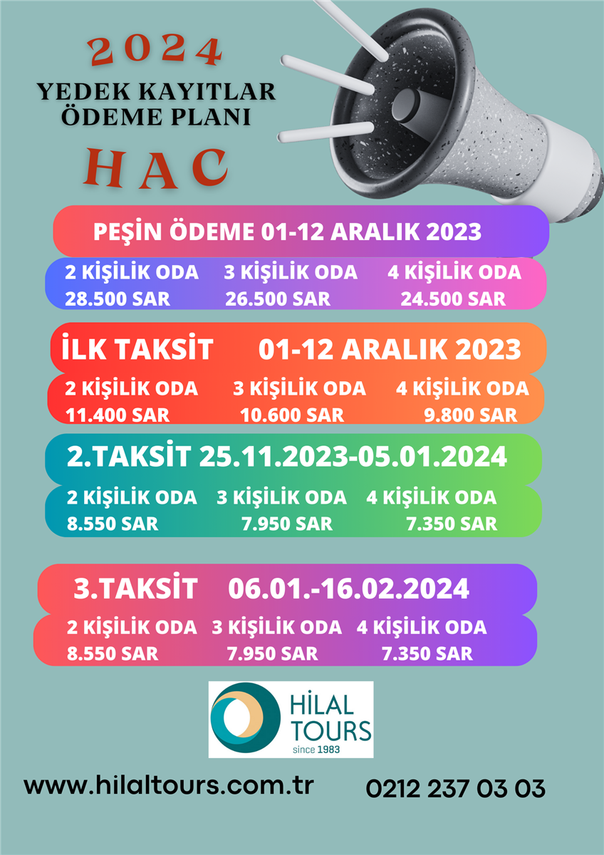 2024 Yedek Hac Kayıtları Ödeme Planı